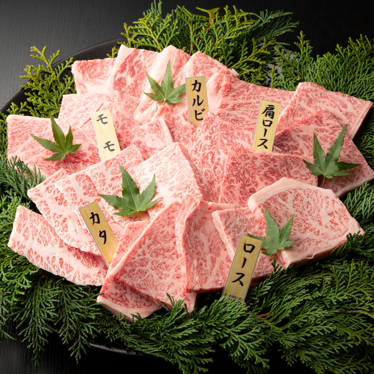 食べ比べ　神戸牛　5点盛り　–　特選霜降り焼肉セット　ロース・肩ロース(ザブトン)の2種と神戸牛1頭分から取れる希少部位3種　肉の東門